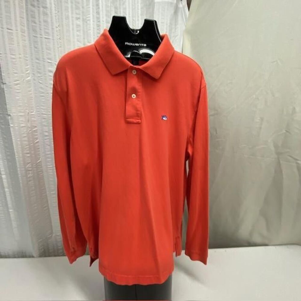 Southern Tide Skipjack Polo Mens L 40 Coral Orange Long Sleeve Cotton Stretch